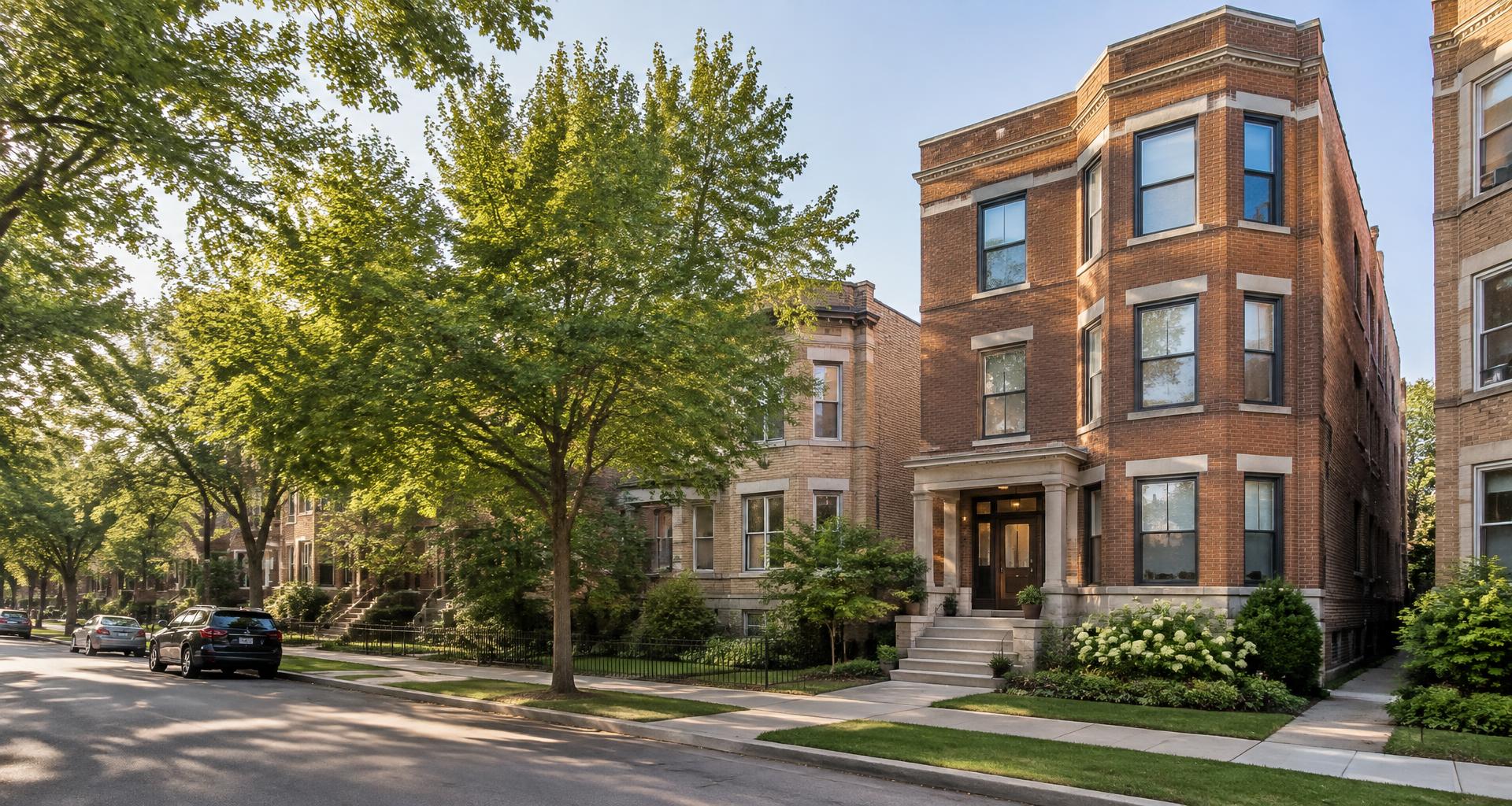 Illustrative Chicago brick three-flat residential property